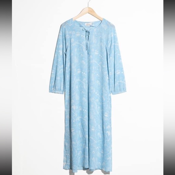 NWOT And Other Stories Blue Tropical Print Kaftan Midi Dress Size 6 - Picture 2 of 4